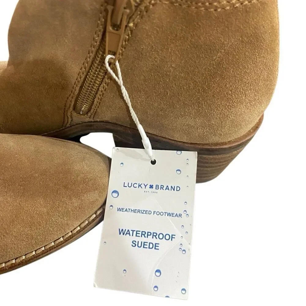 Lucky Brand Felisie Waterproof Honey Suede Fringe Ankle Boots size 5 M